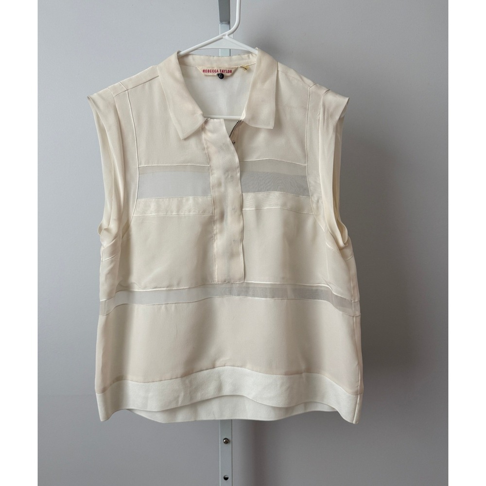 Rebecca Taylor 10 Cream Silk Blouse Sheer Mesh Top Designer Luxury Old Money